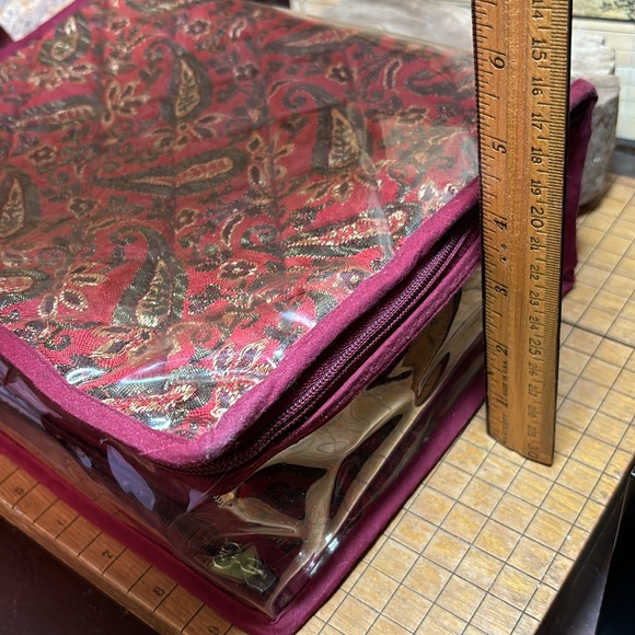 Travel Makeup Cosmetics Jewelry Bag Red Paisley Quilt Large 10”Lx8.25”Wx4”D GUC - Picture 10 of 17